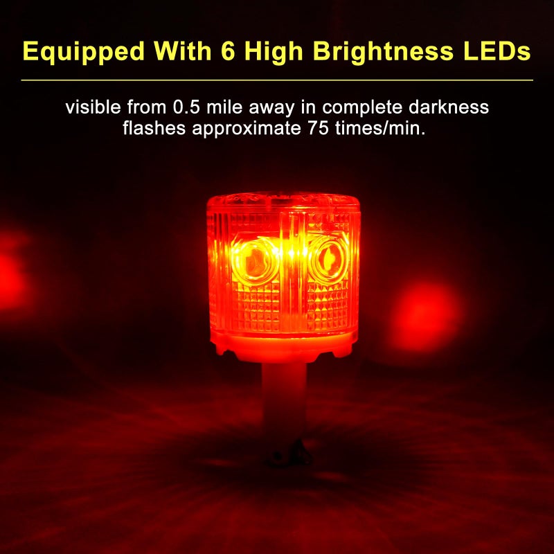 Aolyty Solar Strobe Warning Light 360 Degree Single Column Super Bright Waterproof IP54 for Construction Traffic Dock Marine Light Control Flashing (Red) - Image 3